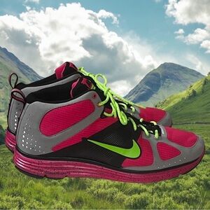 Nike Lunar Elite Trail Mid Gray and Hot Pink Sneakers with Green Accents Size 11